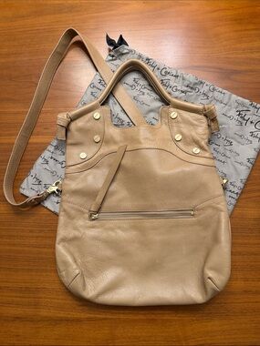 Foley + Corinna Beige/Tan Pebbled Leather Shoulder Bag with Gold Hardware